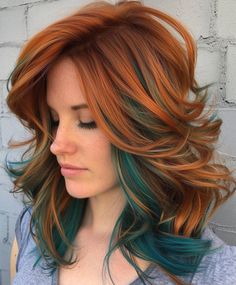 A classic blend of copper and teal highlights, offering a unique and playful appearance. Ideal for a bold and dynamic style. Teal Highlights, Dark Green Hair, Short Haircuts For Black Women, Haircuts For Black Women, Natural Red Hair, Cute Hair Colors, Copper Hair Color, Alternative Hair, Copper Hair