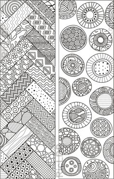 two coloring pages with different patterns and designs on the same page, one is black and white