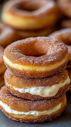 there are many donuts stacked on top of each other