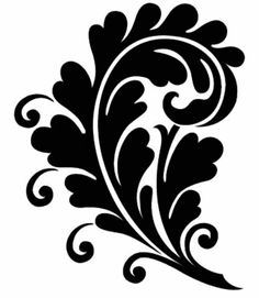 a black and white drawing of an ornate design with swirls on the side, in front of a white background