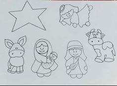 this is an image of children's nativity coloring pages with animals and stars