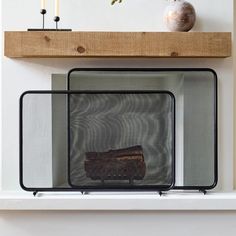 a shelf with two pieces of bread on top of it