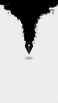 an abstract black and white poster with the shape of a pen sticking out of it