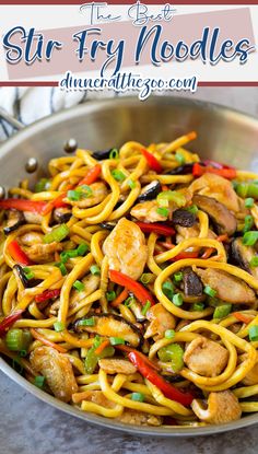 stir fry noodles with shrimp and vegetables in a pan