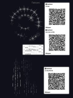 three different types of qr code on a black background with white stars and lines