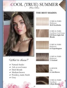 True Summer Hair, Cool Summer Hair, True Summer Colour Palette, Color Palette Cool, True Summer Colors, Palette Hair Color, Summer Brown Hair, Cool Summer Color Palette, True Summer Palette