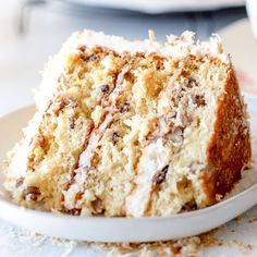 a close up of a slice of cake on a plate