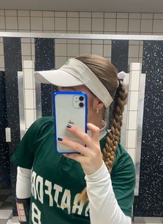 visor, slickback, braids, sports hairstyle Hairstyle With Visor For Work, Hairstyle For Visor, Hairstyles For Visors Hats Work, Tennis Hairstyles With Visor, Visor Hairstyles Cute Work, Cute Hairstyles With Visors For Work, Sun Visor Hairstyles, Hair Styles For Visors