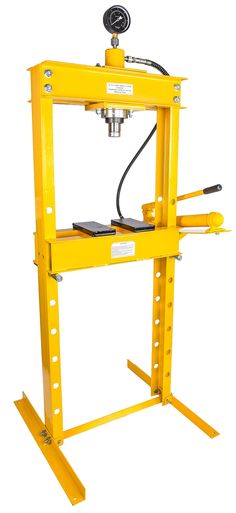 a machine that is sitting on top of a yellow stand with a hose attached to it