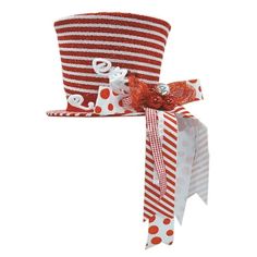 a red and white top hat with polka dots