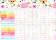 a colorful planner with animals and flowers on the side, in front of a white background