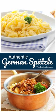 two pictures with different types of food in them and the words authentic german spitele