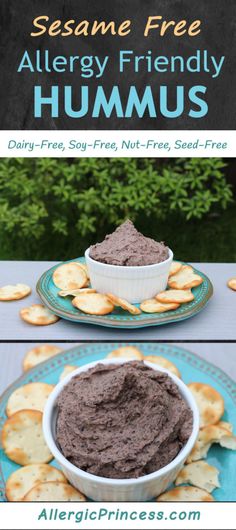 a plate with crackers and a bowl filled with hummus