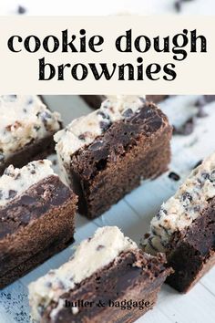 chocolate cookie dough brownies with white frosting and oreo cookies in the middle