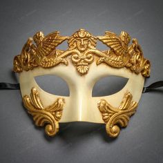 This Greek-Roman Emperor Mask Is Made From Paper Molding And Has An Aged Finish. Decorated With Man And Wing The Mask Is About 6" Tall And 7" Wide. The Masquerade Mask Will Make A Great Costume Accessory. Made From Plastic With Paper Moldings And Hand-Painted. Great For A Masquerade Ball Or Venetian Costume Features Mythological Beasts The Mask Is Approximately 6" Tall And 7" Wide Hand-Painted With An Aged Finish Color: Off-White Gold Usm-M31002-Wtgo Mythological Beasts, Cracked Texture, Venetian Costume, Venetian Masquerade Masks, Grecian Goddess, Venetian Masquerade, Venetian Masks, Antique Bottle, Venetian Mask