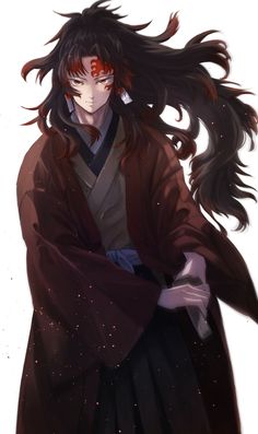 an anime character with long hair wearing a kimono