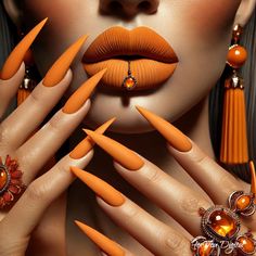 Elevate your decor with this stunning art print that captures the essence of modern glamour. Featuring bold matte orange lips paired with elegantly long nails and complemented by exquisite jewelry, this piece is a celebration of fashion and beauty. Ideal for salons, boutiques, or any space that appreciates bold and stylish aesthetics. Nail Art Poster Key Features: Available for Personal and Commercial use High-Resolution Quality: Ensure crisp, clear prints on any medium, from wall art to merchan Nails Poster Ideas, Orange And Maroon Nails, Deep Orange Nails, Dark Orange Nails Fall, Matte Orange Nail, Orange Nails For Fall, Unique Nails Acrylic, Orange Design Nails, Fall Nails 2024 Trends