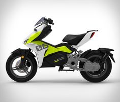 a yellow and white motorcycle on a gray background