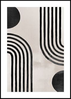 an abstract black and white painting with circles