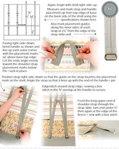 the instructions for how to make a purse with zippers and handles, including an adjustable strap