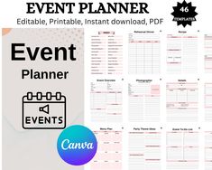 an event planner with the text event planner editable, printable, instant download