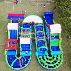 an inflatable water slide is shown from above