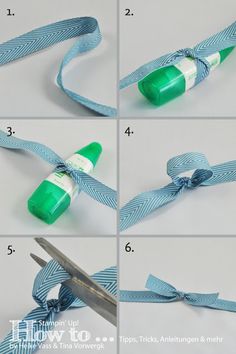 instructions for how to tie a ribbon around an empty bottle