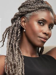 Gray Braids Hairstyles, Gray Braids, Grey Box Braids, Grey Hair Braids, Grey Hair Don't Care, Tan Skin Blonde Hair, Gorgeous Gray Hair, Grey Hair Inspiration, Beautiful Gray Hair