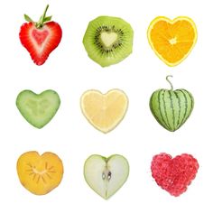 various fruits arranged in the shape of hearts