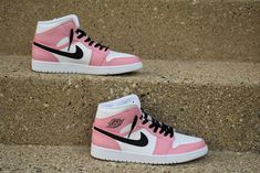 Blink once Jordan 1 | Etsy Jordan Shoes For Girls, Rosa Jordans, Custom Jordan Shoes, Jordan 1 Pink, Custom Air Jordan 1, Pink Jordans, Custom Jordans, Dr Shoes, Jordans Girls