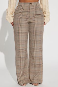 Available In Khaki/combo. Trouser Pant High Rise Button & Zip Closure Elastic Waist Back Wide Leg Plaid Print Non Stretch 100% Polyester Imported | Talk Later Wide Leg Plaid Trouser in Khaki size XS by Fashion Nova Flair Pants, Green Plaid Dress, Plaid Dress Pants, Plaid Trousers, Women Talk, Plaid Outfits, Plaid Pants, Plaid Print, Green Plaid