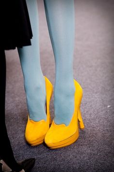 { stockings and heels } Yellow Pumps, Blue Tights, Holy Chic, Yellow Heels, Hot Heels, Yellow Shoes, Mellow Yellow