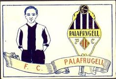 a drawing of a man standing in front of a banner with the name of his team