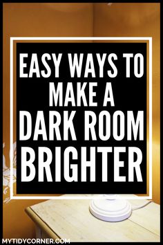 A room and text overlay about how to make a dark room brighter. Brighten Up Dark Living Room, Lighten Up Dark Bedroom, Lighten A Dark Living Room, How To Make A Room Brighter, How To Lighten A Dark Room, Ways To Brighten A Dark Room, Adding Light To A Dark Room, Lighten Up Dark Living Room