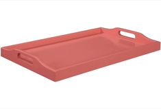 a pink plastic tray with handles