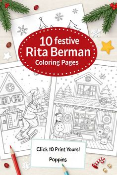 Detailed Christmas coloring pages by Rita Berman showcasing intricate designs perfect for adults and kids alike. Free printable Christmas sheets for festive fun. Rita Berman Free Coloring Pages, Family Around The Table, Free Christmas Coloring Pages, Rita Berman, Christmas Coloring Books, Free Adult Coloring Pages, Coloring Inspiration, Jolly Santa, Christmas Coloring