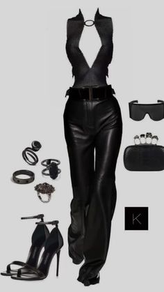 Villain Outfits Female Drawing Black, Luxury Club Outfit, Spiked Outfit, Black Polyvore Outfits, Goth Outfits For Women, Clothes Shifting, Alexander Mcqueen Outfit, Famous Clothes, Villain Outfits Female