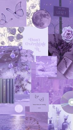 purple collage with flowers, books and butterflies