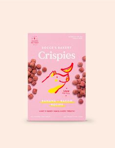 a packet of crispies on a pink background