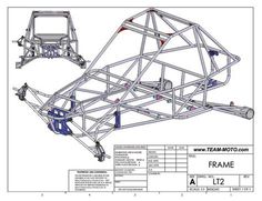 an image of a frame for a car with wheels on the front and back sides