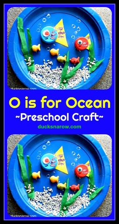 two plates with fish and seaweed on them, one is for ocean preschool craft