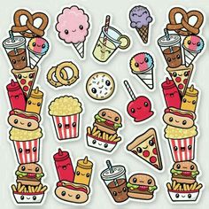 an assortment of food stickers on a white background with the words cute junks