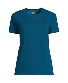 in stock Solid Color Shirttail Hem T-shirt For Loungewear, Relaxed Fit Pima Cotton T-shirt With Short Sleeves, Blue Cotton Splicing T-shirt, Cheap Turquoise Short Sleeve T-shirt, Turquoise Cotton Short Sleeve T-shirt, Crewneck Style, How To Buy Land, Supima Cotton, Lands End