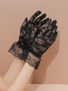 Negro  Collar  Encaje Floral Guantes Embellished   Accesorios de Mujer Black Lace Gloves Aesthetic, Lace Gloves Aesthetic, Goth Gloves, Gloves Aesthetic, Fancy Gloves, Black Lace Gloves, Lace Fingerless Gloves, Elegant Gloves, Costume Gloves