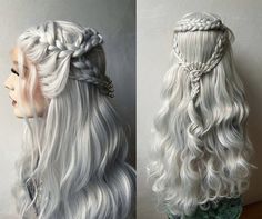 Fantasy Wig, Fairy Wig, Targaryen Hair, Daena Targaryen, Dragon Cosplay, Medieval Hairstyles, Long White Hair, Wig Blonde, Front Braids