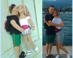 there are two pictures of people that have been made to look like crochet