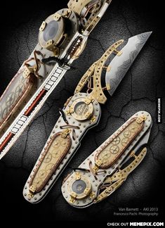 two different types of knifes with gold accents