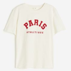 Length: Regular Length Sleeve Length: Short-Sleeve Fit: Regular Fit Neckline: Round Neck Description: Cream/Red, Paris, Athltique Cotton 100% Baby Trend, Blouse Pants, Red T Shirt, Kids Outerwear, Red T, Red Tshirt, White And Red, Denim Outfit, Hoodie Top