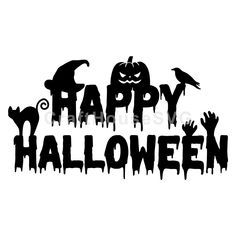 the words happy halloween are painted in black and white