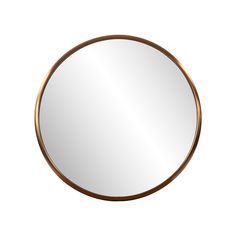 a round mirror on a white wall with a gold rim around the edges and bottom